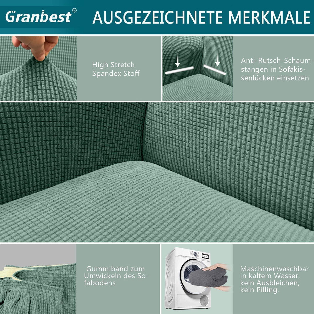 Elastischer Sofabezug 3-Sitzer Salbei - Modern & Schutzhülle