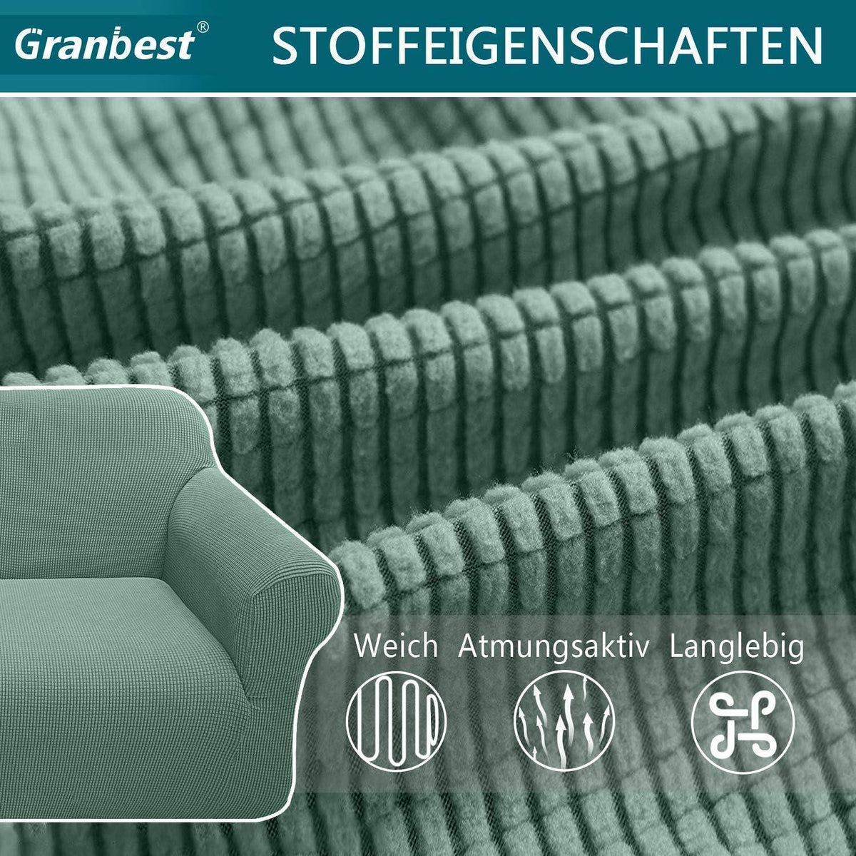 Elastischer Sofabezug 3-Sitzer Salbei - Modern & Schutzhülle