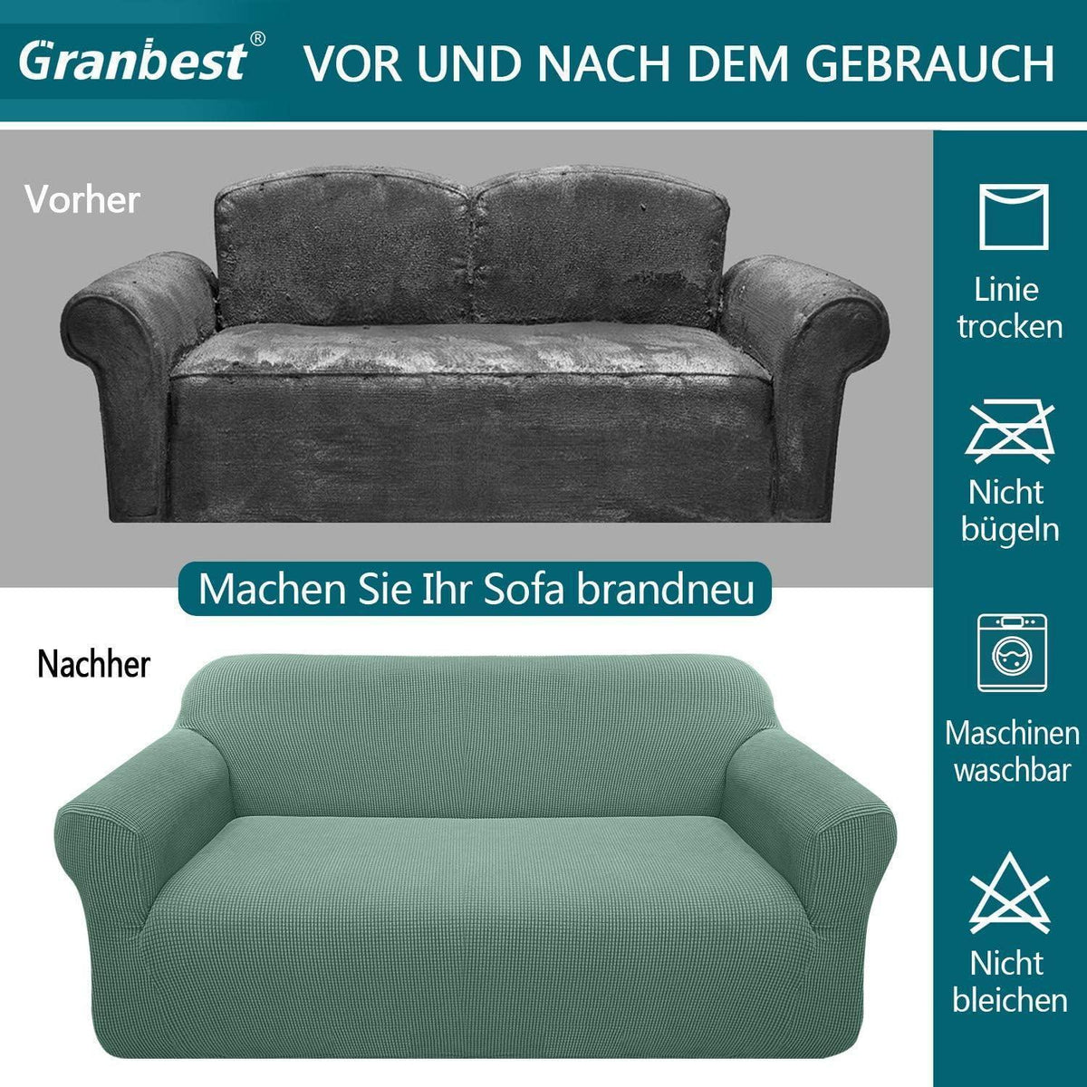 Elastischer Sofabezug 3-Sitzer Salbei - Modern & Schutzhülle