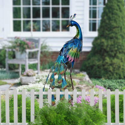 Gartendeko Pfau Figur Metall 57cm Wetterfest Terrasse Balkon Hof