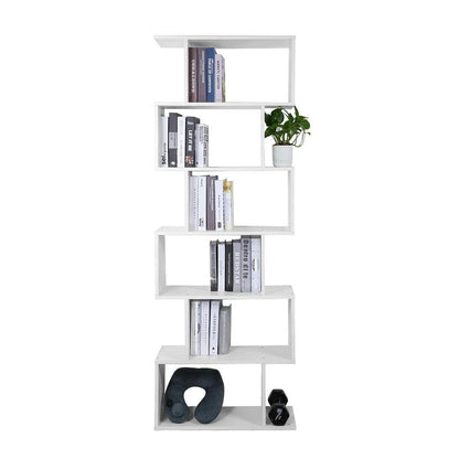 Weißes Bücherregal 6-Ebenen, S-Form, 70x24x190.5 cm