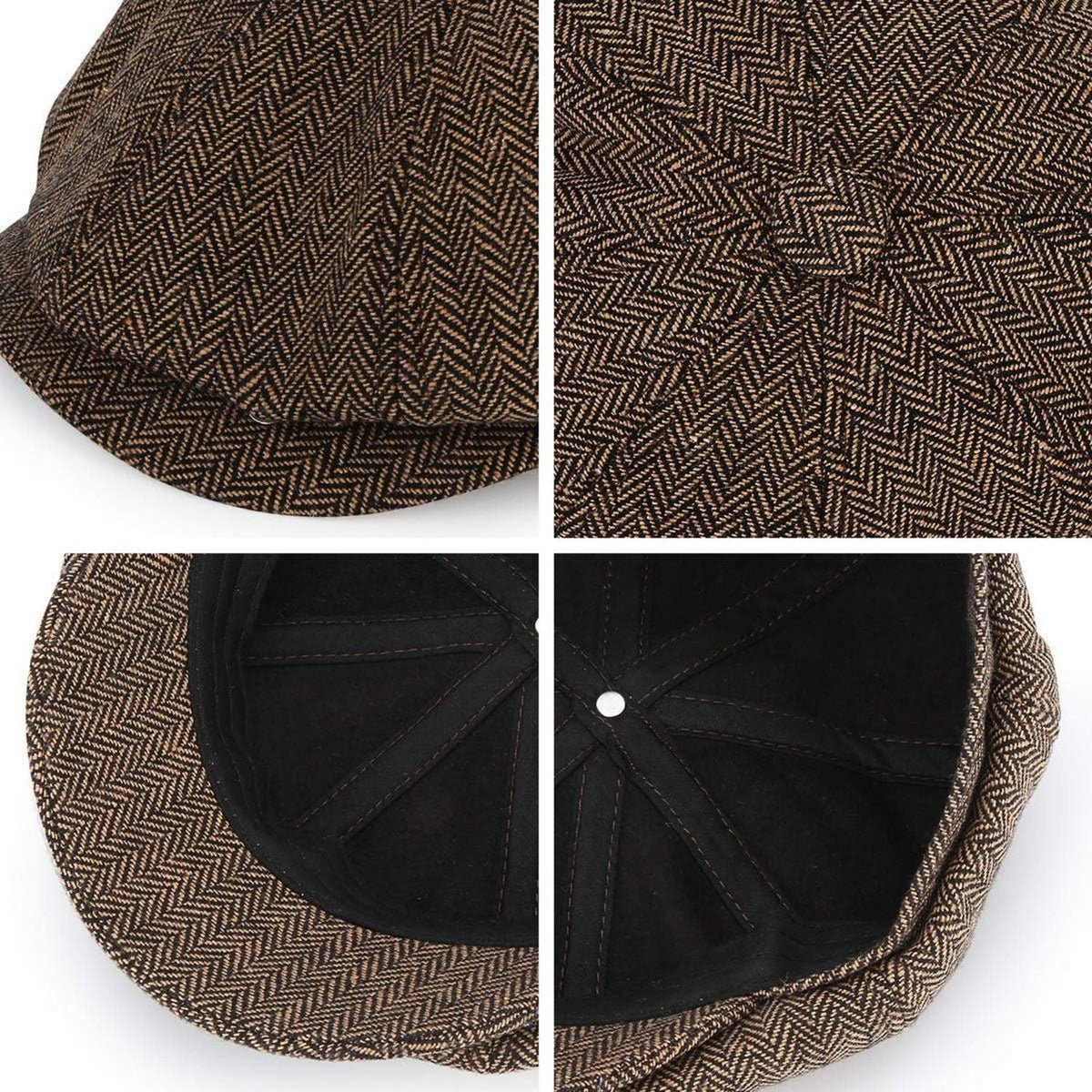 Newsboy Mütze Fischgräten Tweed 8-Panel Gatsby Cap Herren Damen 61-63cm