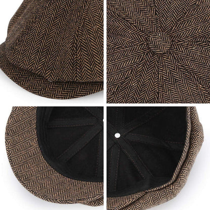 Newsboy Mütze Fischgräten Tweed 8-Panel Gatsby Cap Herren Damen 61-63cm