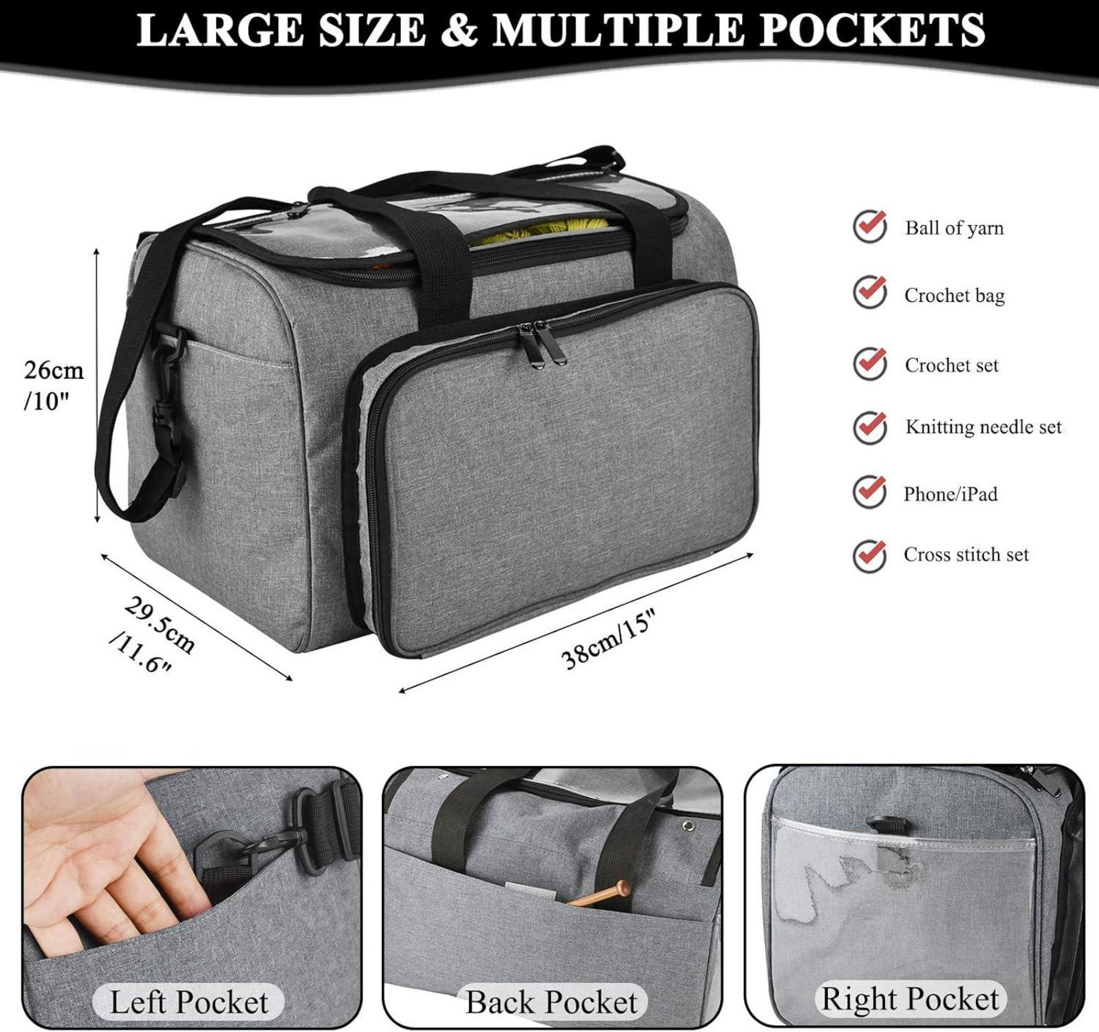 Garn-Häkeltasche mit PVC-Oberseite und vielen Taschen