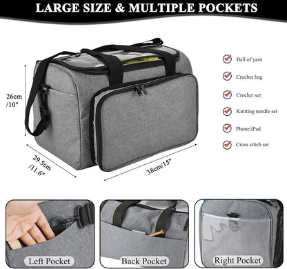 Garn-Häkeltasche mit PVC-Oberseite und vielen Taschen