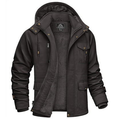 Herren Winterparka mit Kapuze & Cargo Taschen Dunkelgrau