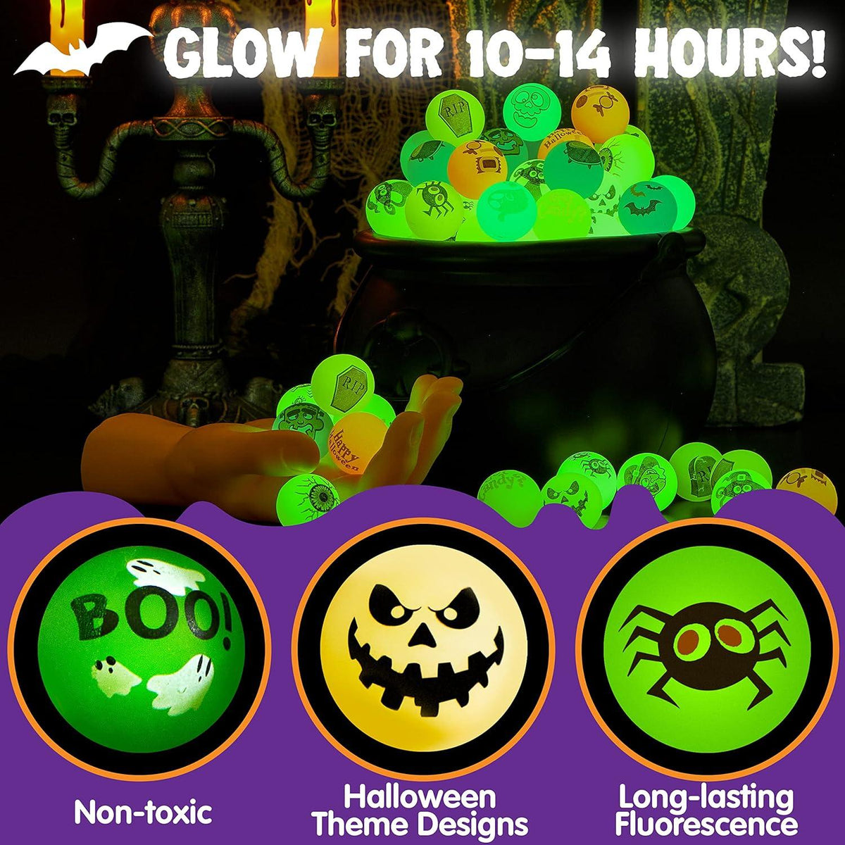 Halloween Flummi Bälle Leuchtend 100 Stück 32mm Gummiball Partytasche
