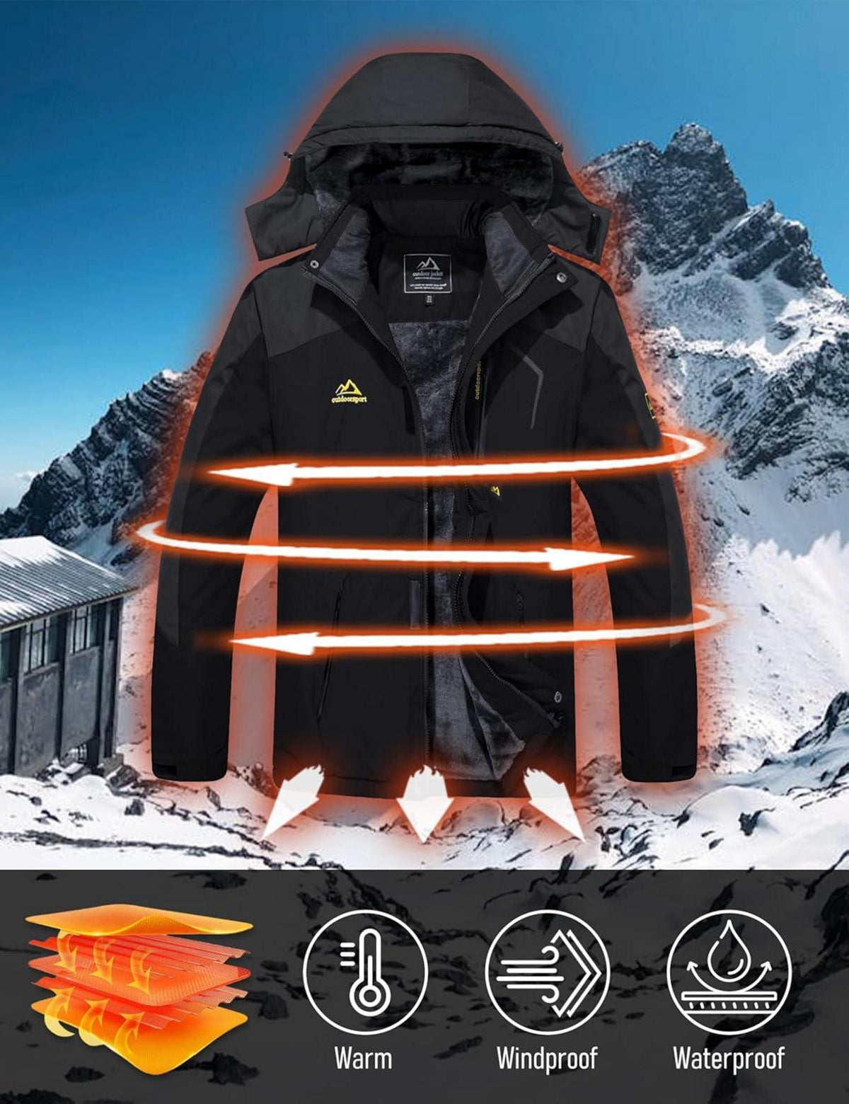 Winter Skijacke Fleece gefütterte Softshelljacke wasserdicht stylische