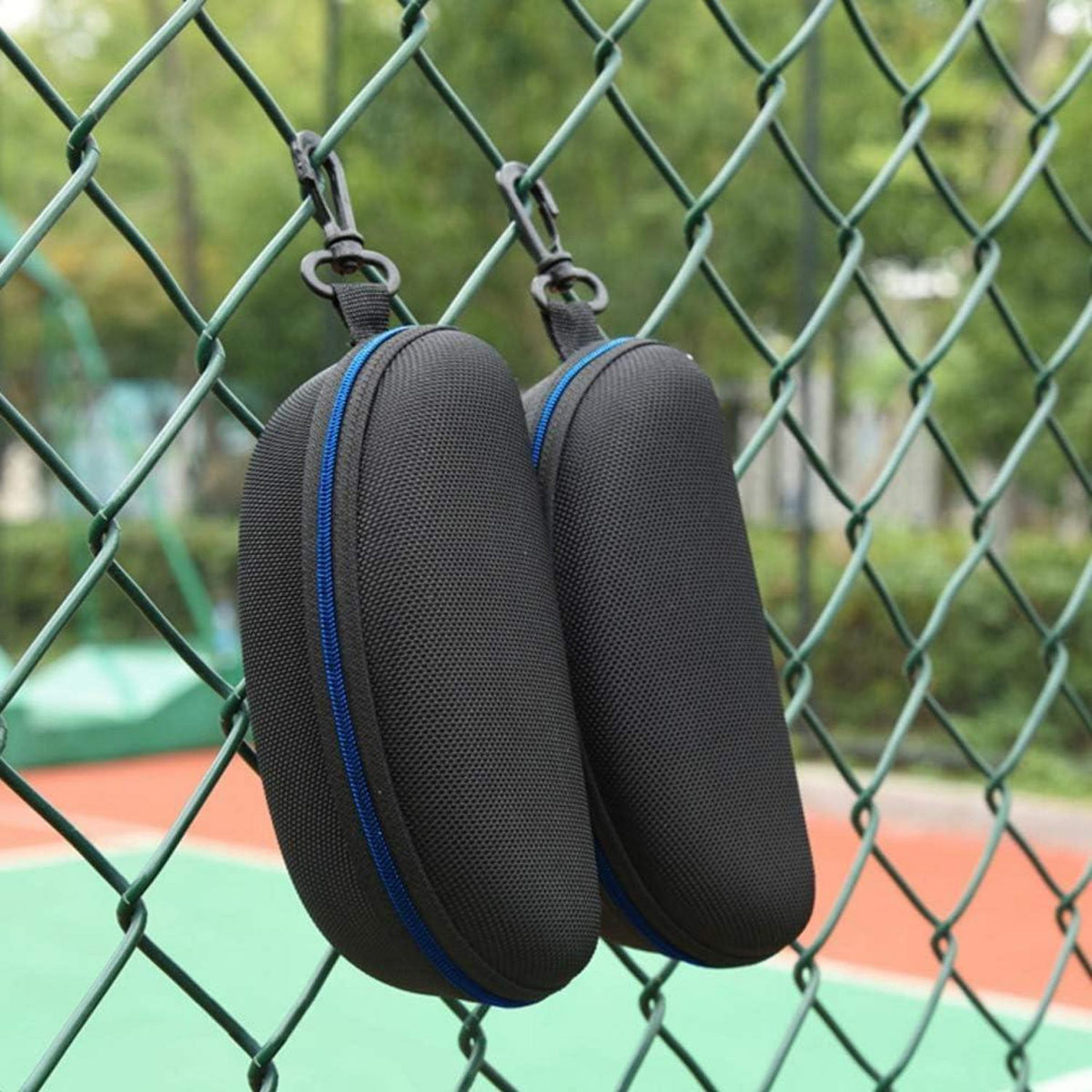 Brillenetui mit Karabiner, 3 Stück Blau