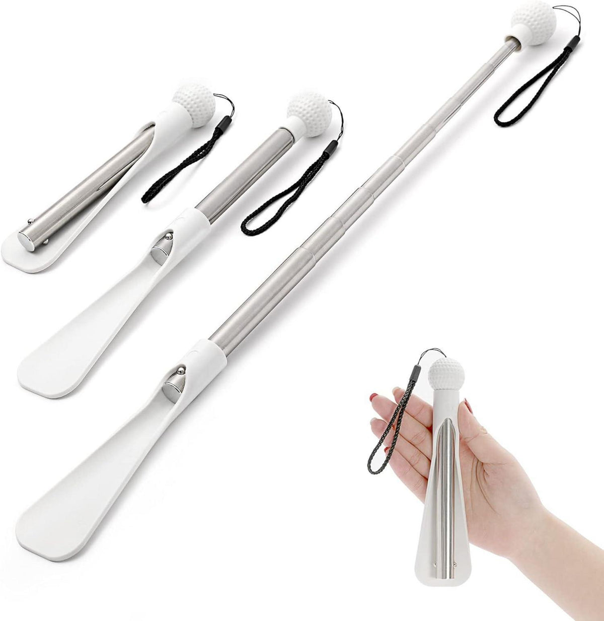 Ausziehbarer Schuhlöffel mit bequemem Kugelgriff - Weiß, 92cm