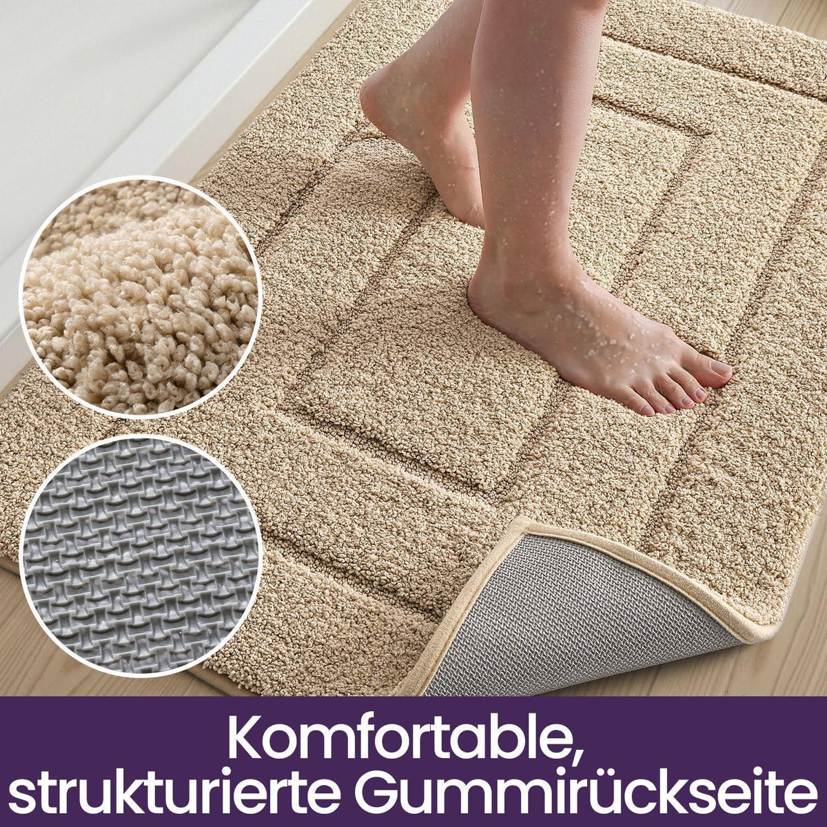 Rutschfeste Badematte Mikrofaser Beige 60x110 cm