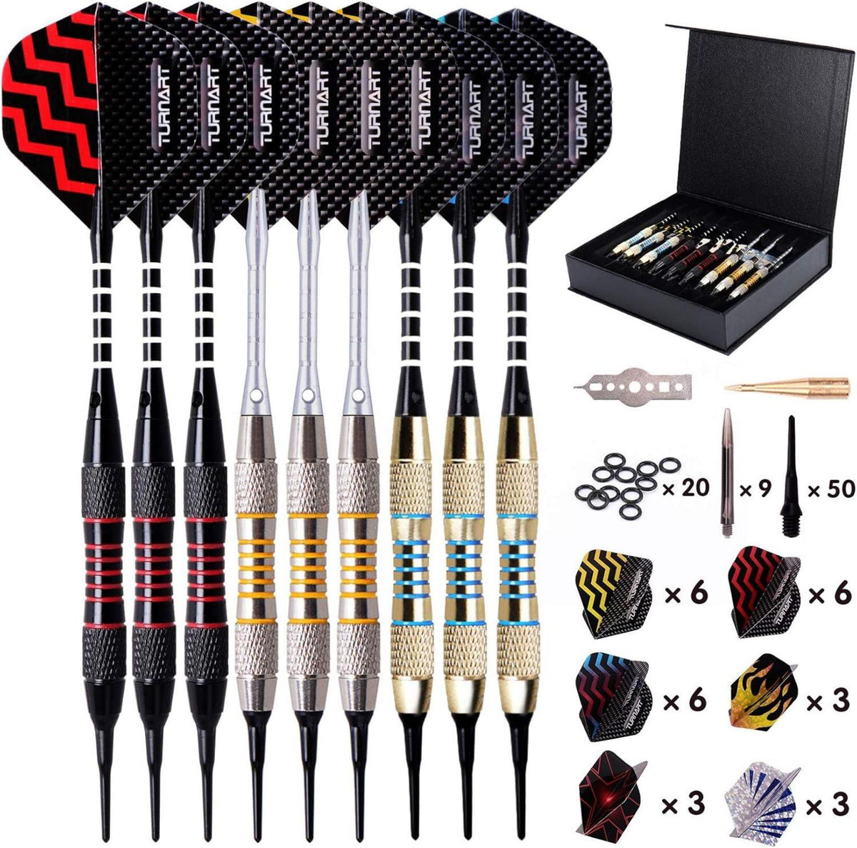 Dartpfeile mit Kunststoffspitze 18g 9 Stk. + Zubehör