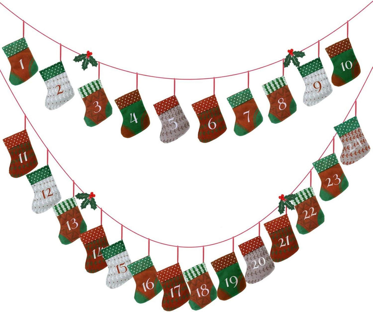 Adventskalender Filz Säckchen Stechpalme Weihnachtskalender Kette