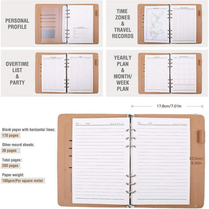 A5 Notizbuch wiederbefüllbar mit Stifthalter & Tasche in Lederoptik