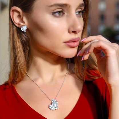CDE Damen Schmuckset Herz Halskette Ohrringe Rosegold mit