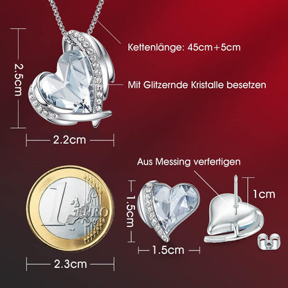CDE Damen Schmuckset Herz Halskette Ohrringe Rosegold Geschenkbox