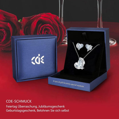 CDE Herz Halskette Ohrringe Set Rosegold Damen Geschenkbox