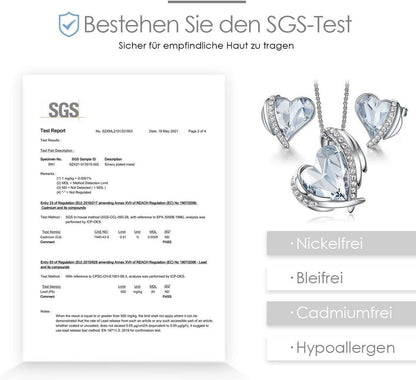 Halskette Ohrringe Set Rosegold Herz Geschenkbox Damen Mädchen Blau