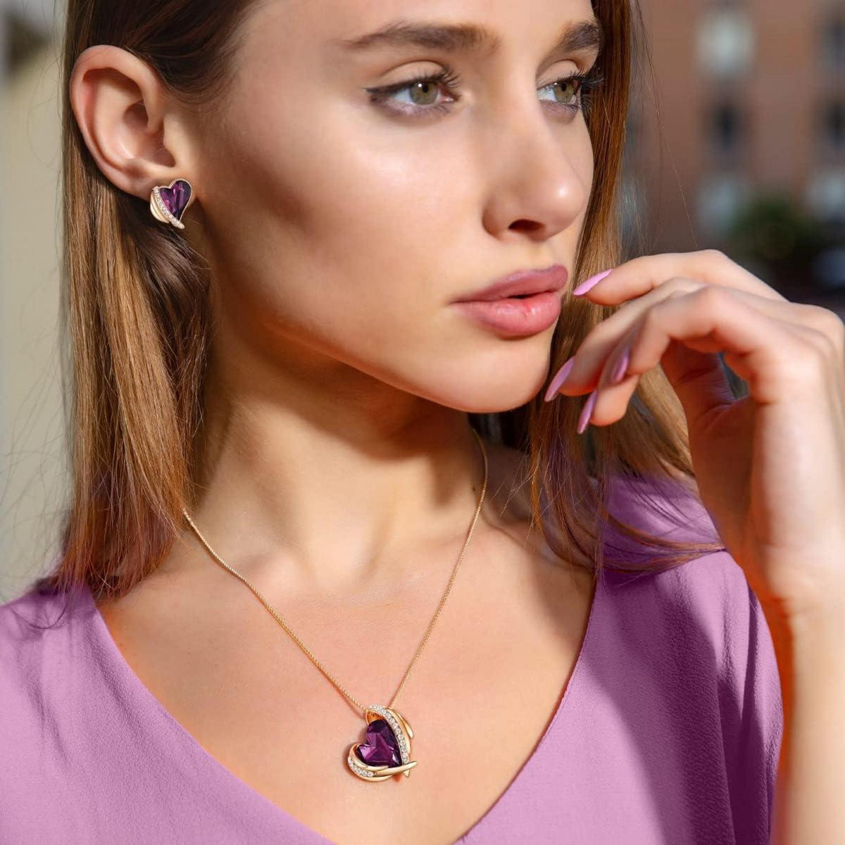 CDE Rosegold Schmuckset Damen Herz Halskette Ohrringe
