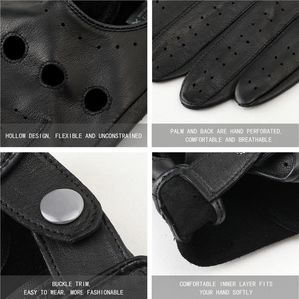 Herren Fahrhandschuhe aus Schaffell, Schwarz, Größe L