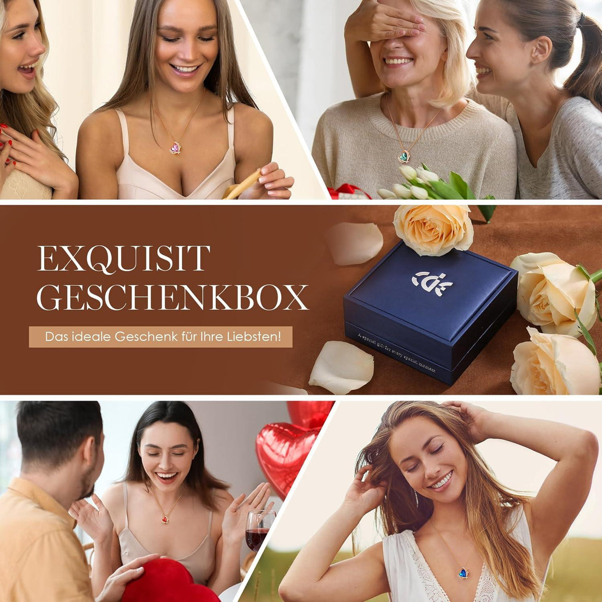 CDE Herz Halskette Damen Rosegold mit Geschenkbox Weihnachten Valentinstag