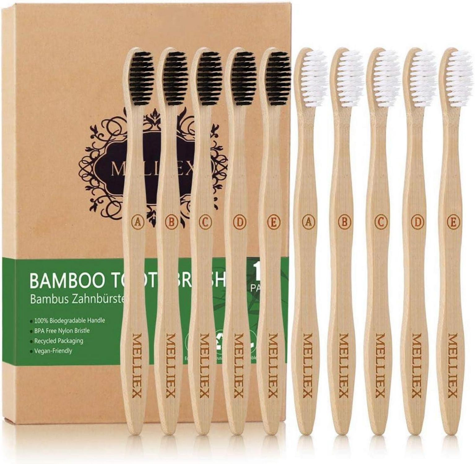 10er Pack Bambus Zahnbürsten Bio Holz BPA-frei Biologisch Abbaubar