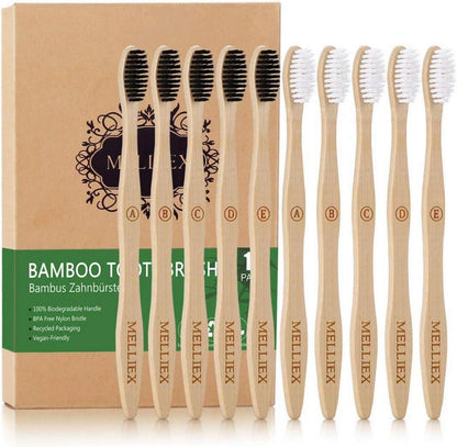 10er Pack Bambus Zahnbürsten Bio Holz BPA-frei Biologisch Abbaubar