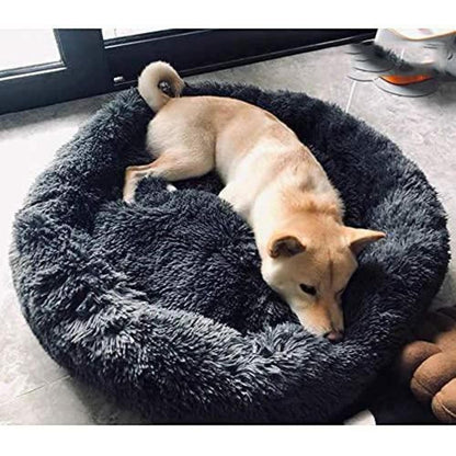 Flauschiges Hundebett Orthopädisch Ø 100cm Dunkelgrau