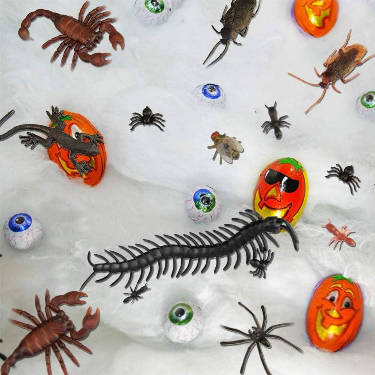150 Stück Schwarzer Kunststoff Spinnen Käfer Halloween