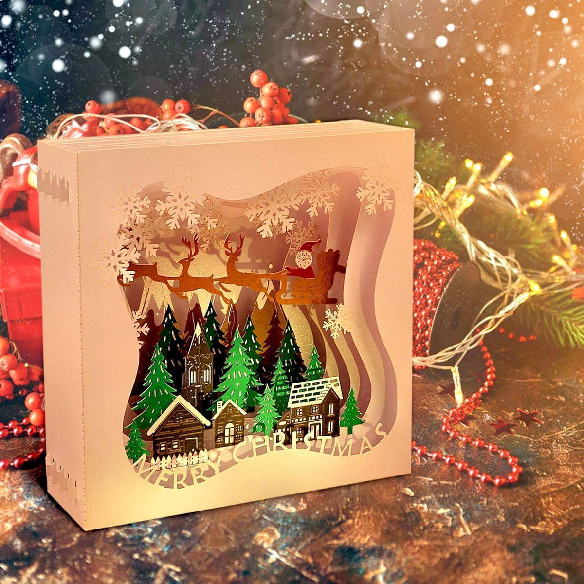 3D Weihnachtskarte mit Landschaft – Pop-Up Grußkarte