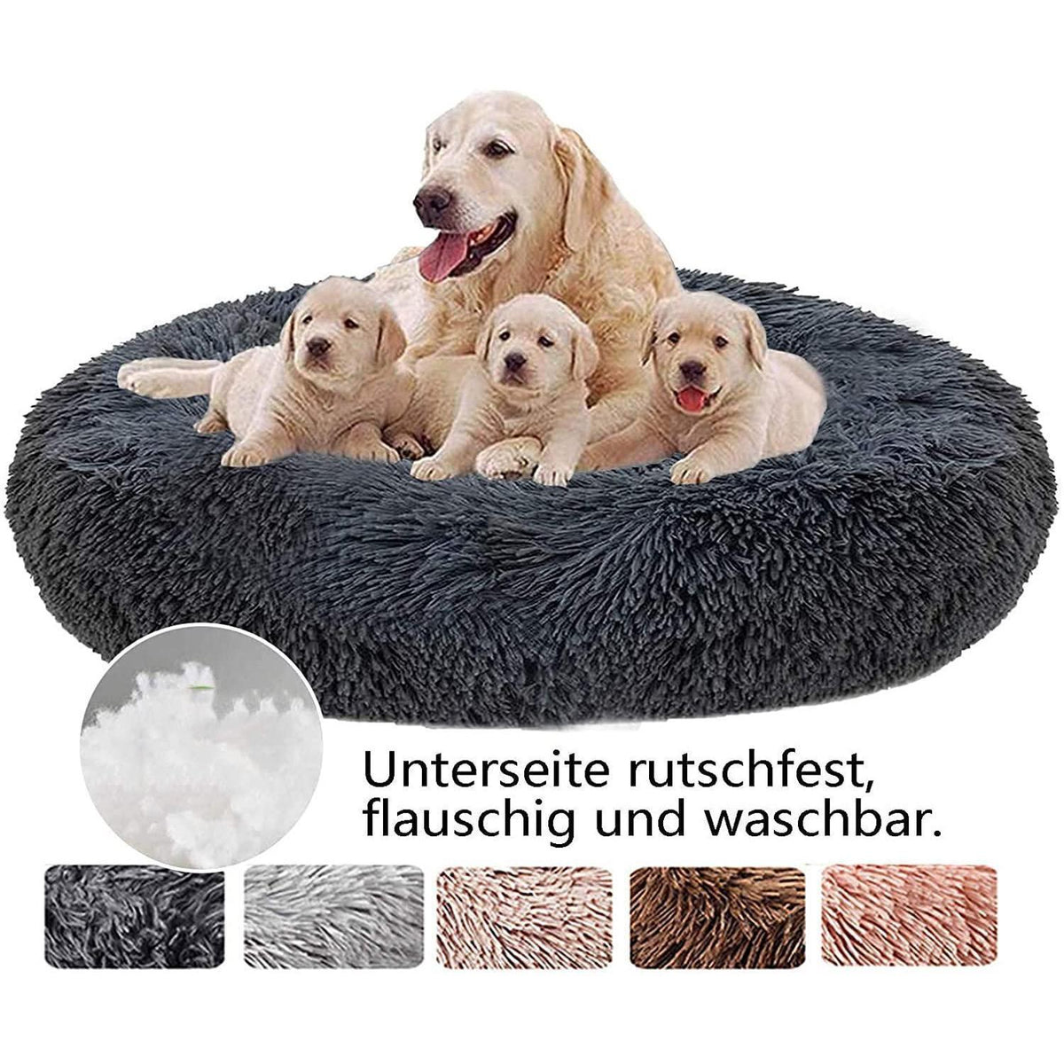 Flauschiges Hundebett Orthopädisch Ø 120cm Dunkelgrau