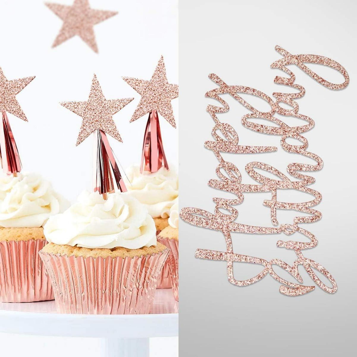 Tortendeko Rosegold Happy Birthday Cake Topper 20pcs Sternen Geburtstag
