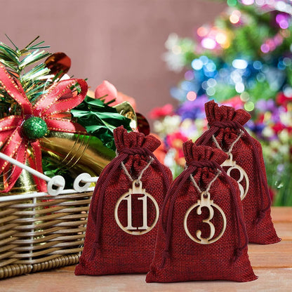 LIHAO Adventskalender Jutesäckchen 24 Stück Holz