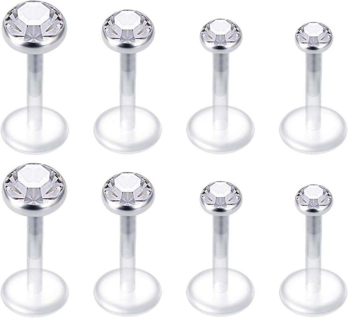 Klare Lippenpiercing Set mit CZ in verschiedenen Größen 16G Bioflex