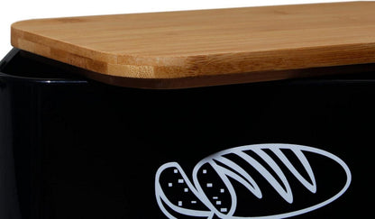 Theo&Cleo Brotkasten Bambus Deckel Schwarz 30cm Aufbewahrung