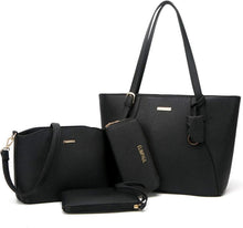 Damen Handtasche Tote Shopper Set Schultertasche Geldbörse Schwarz