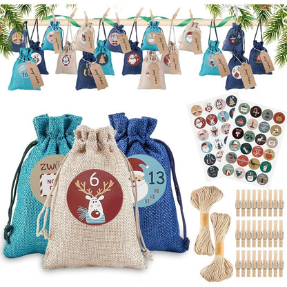 24 Adventskalender Jutesäckchen Weihnachten Geschenktüten 48