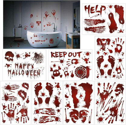 Halloween Fensteraufkleber Blutige Handabdrücke Fußabdrücke