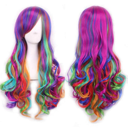 Lockige Regenbogen Perücke 70cm - Karneval & Party