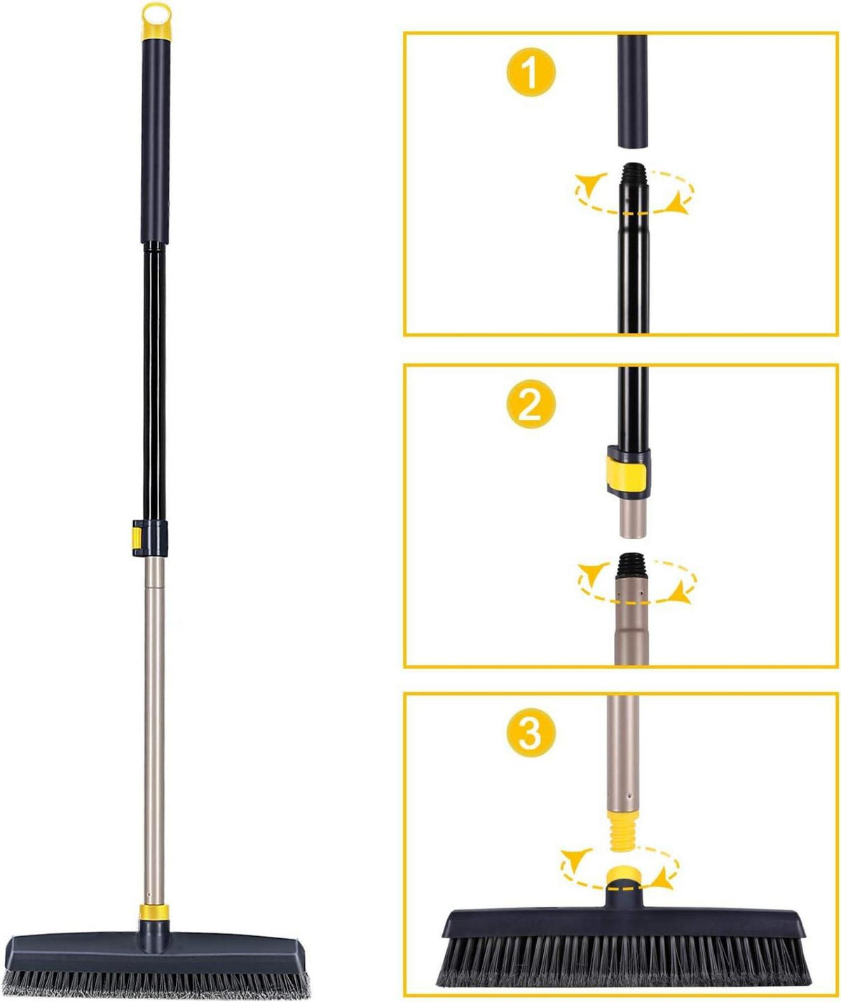 Yocada Push-Besen mit Teleskopstange und steifen Borsten - Außenbereich, Küche, Terrasse, Garage - robust, effektiv, ergonomisch