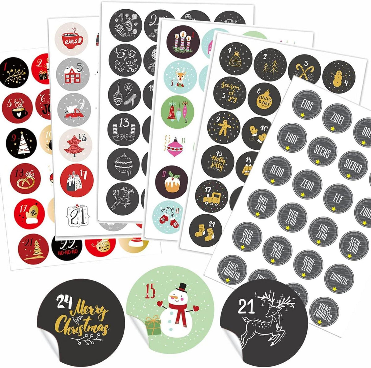 24 Adventskalender Aufkleber Zahlen Weihnachten Basteln Dekorieren