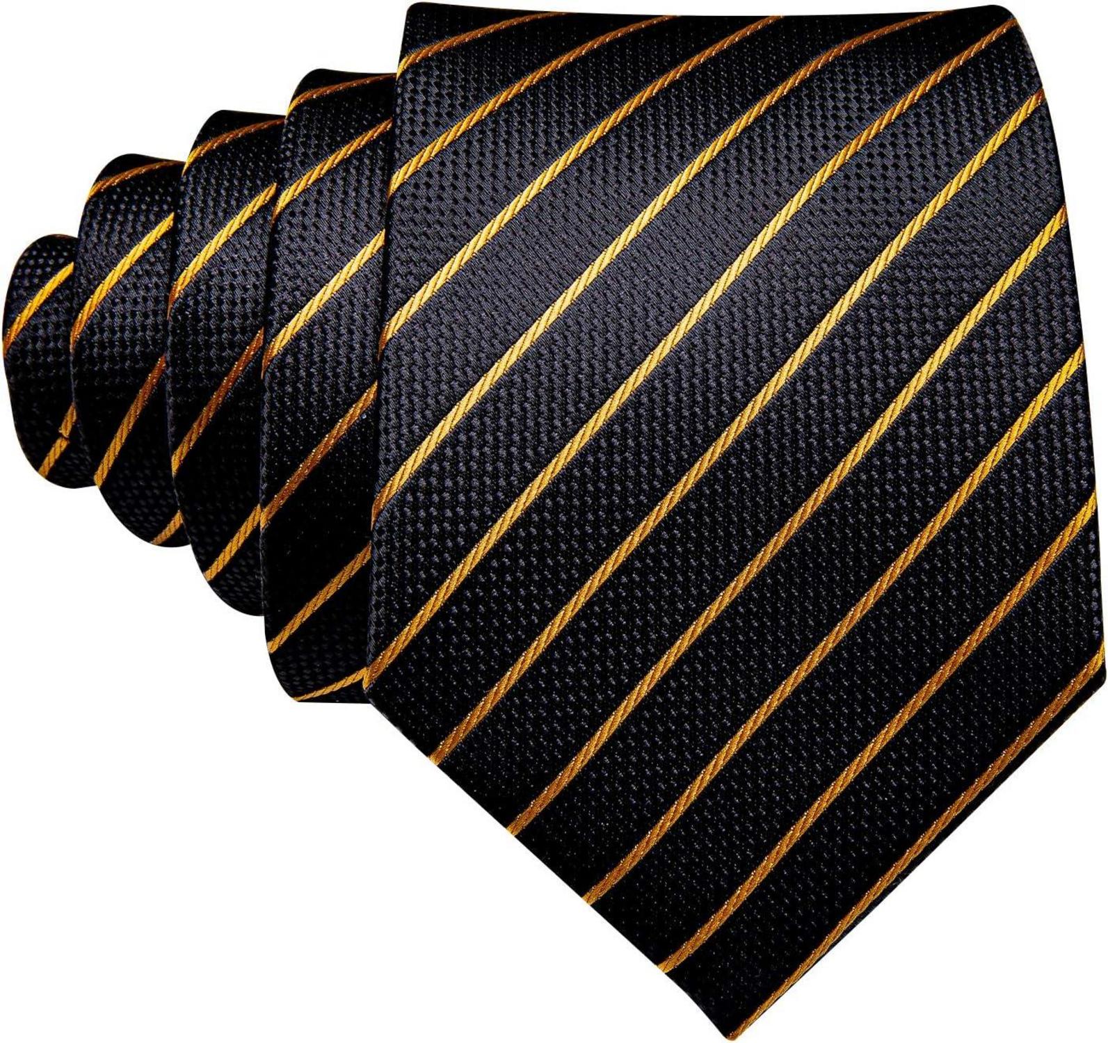 Barry.Wang Men's Wedding Business Tie Set Solid Colors Black Orange