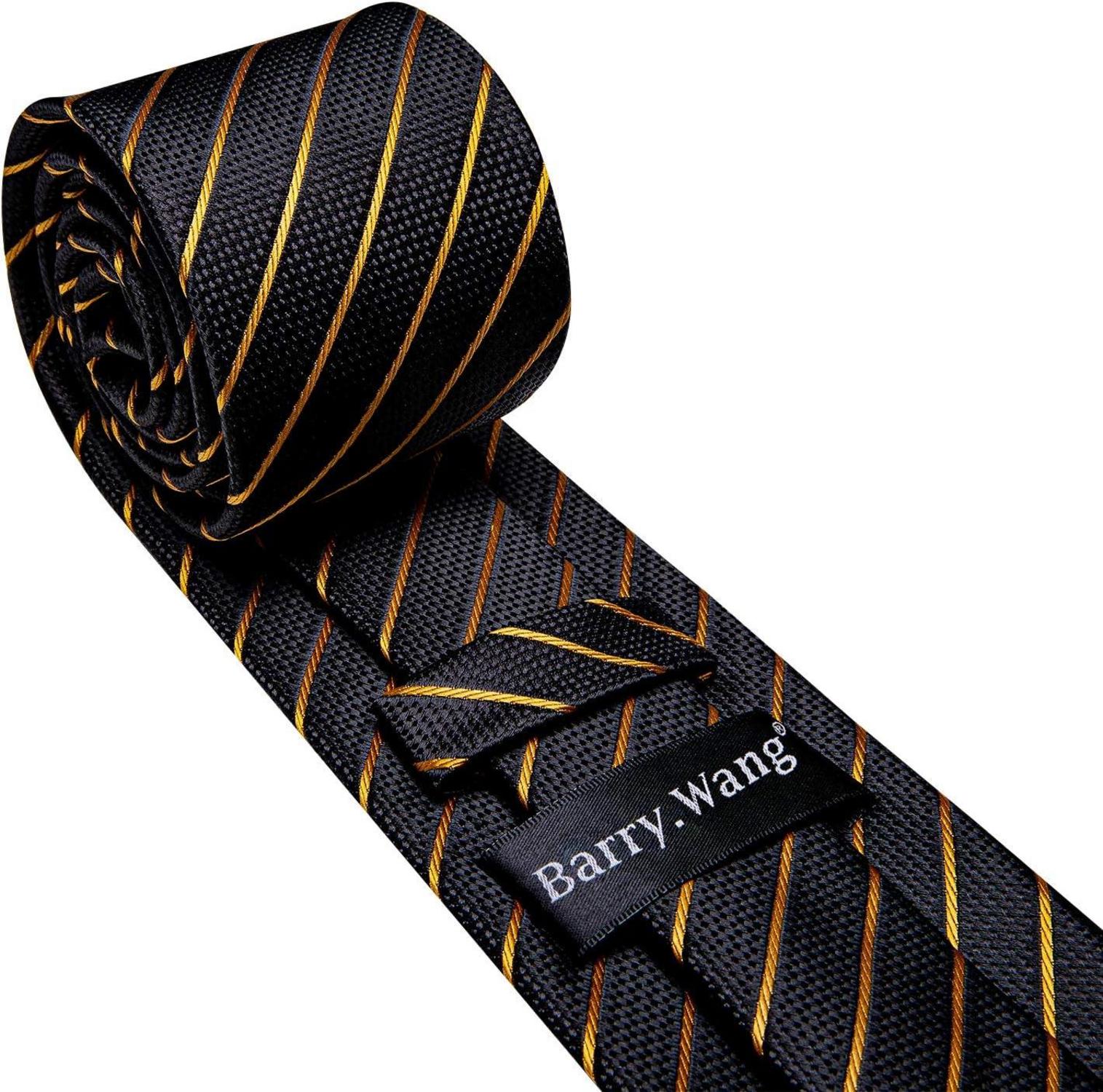 Barry.Wang Men Ties Handkerchief Cufflinks Necktie Set Solid Colors Black Orange