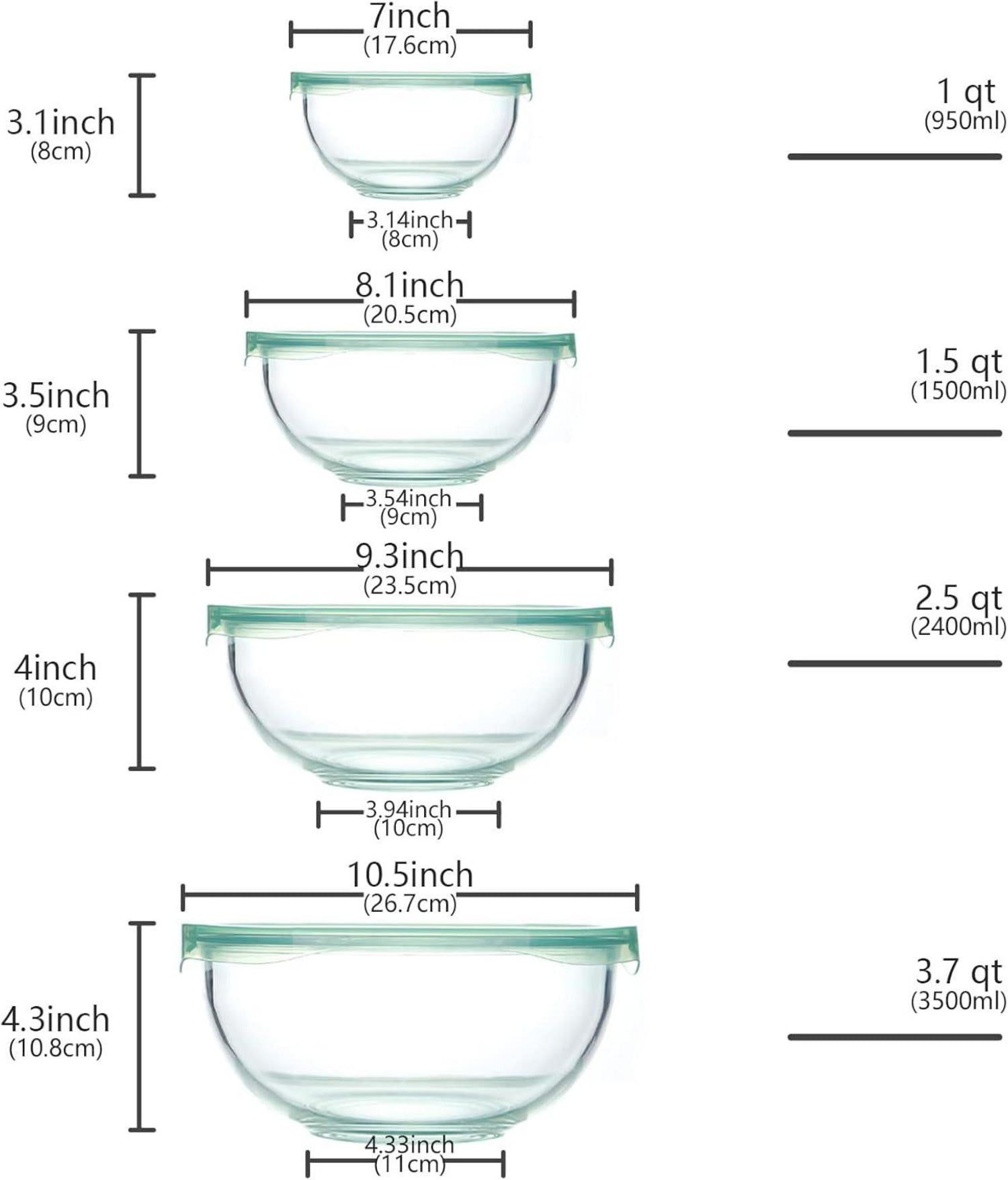 Luvan Glasschüssel Set 4 Stück mit Deckel, Salatschüsseln