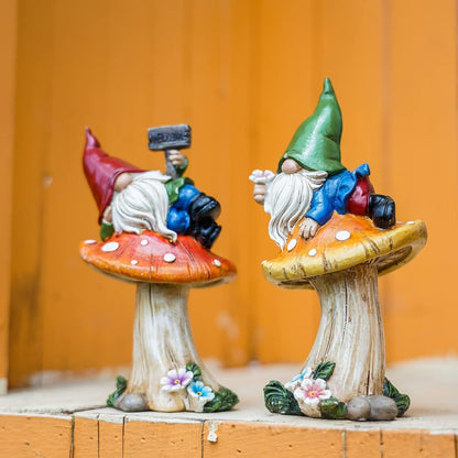 Lustige Gartenzwerge Set Herbstdeko Outdoor Kunstharz 17cm