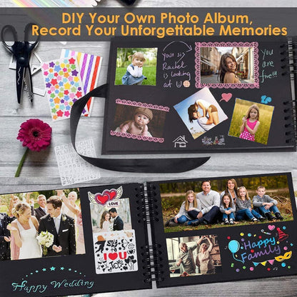 Fotoalbum zum Selbstgestalten Scrapbook 80 Schwarze Seiten Fotobuch DIY Set