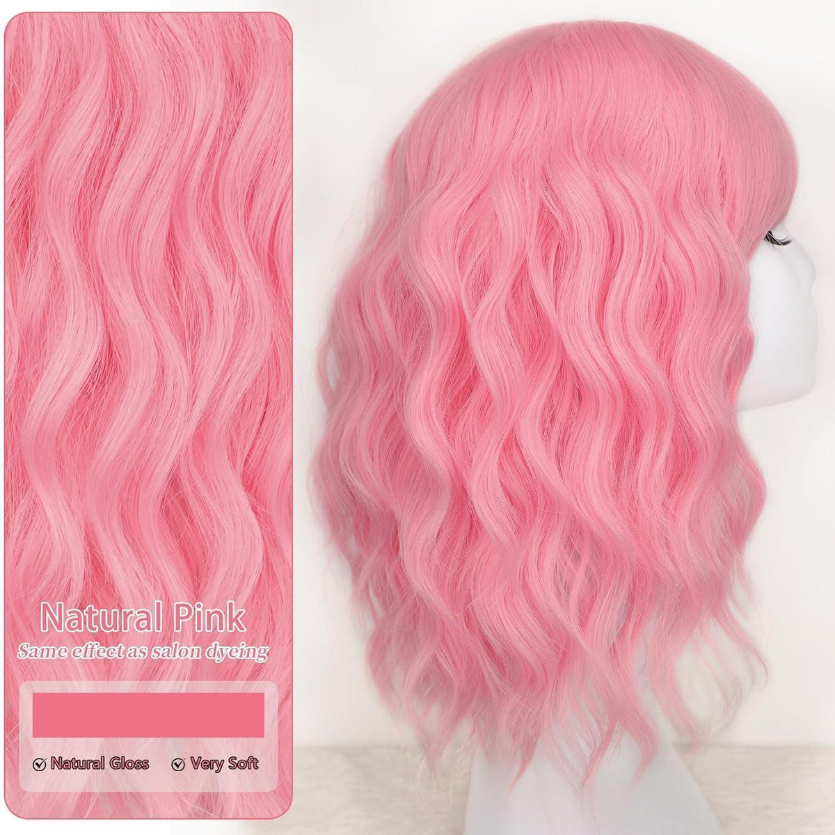 Rosa Lockenkopf Perücke – Synthetisch, Mittelhaar, Cosplay