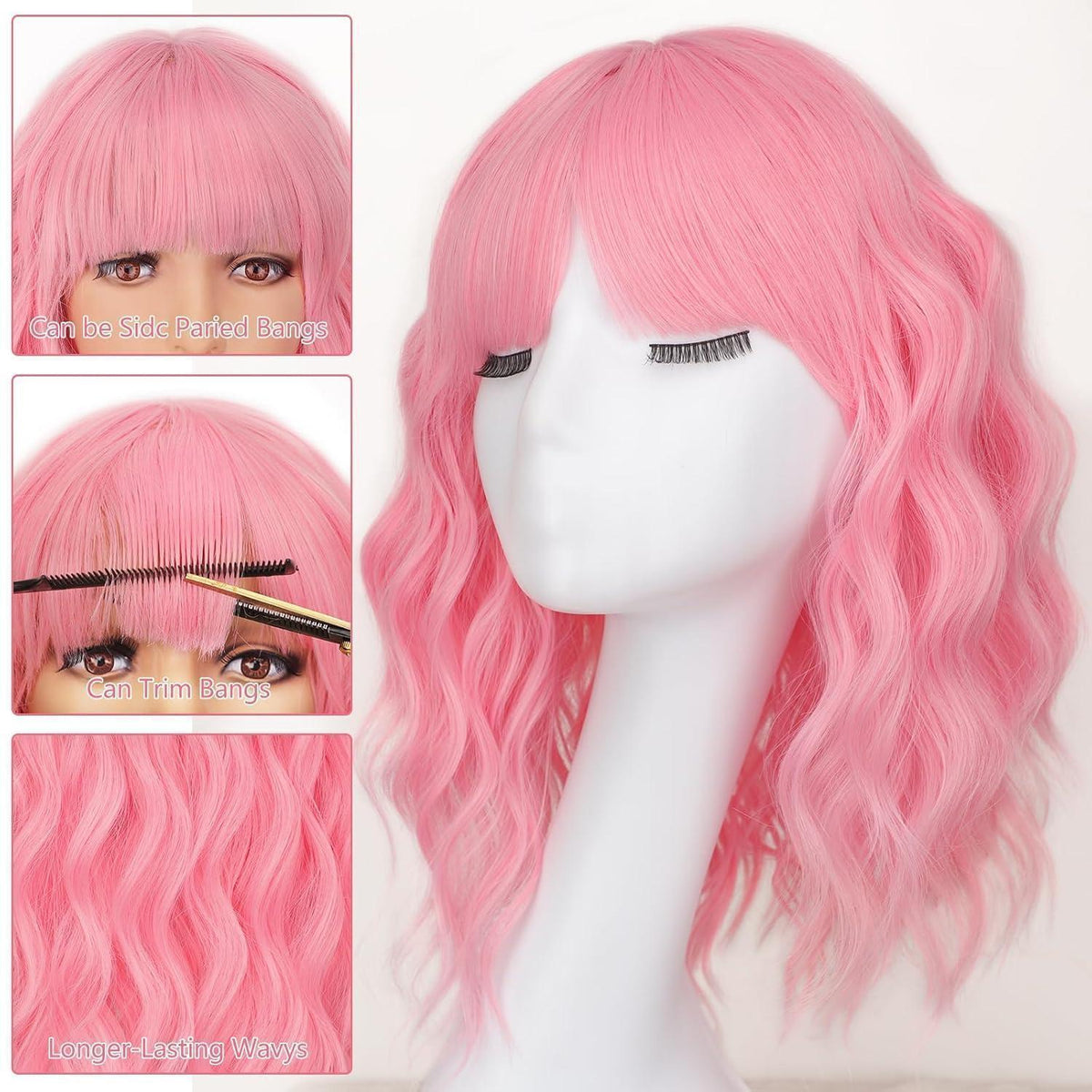 Rosa Lockenkopf Perücke – Synthetisch, Mittelhaar, Cosplay