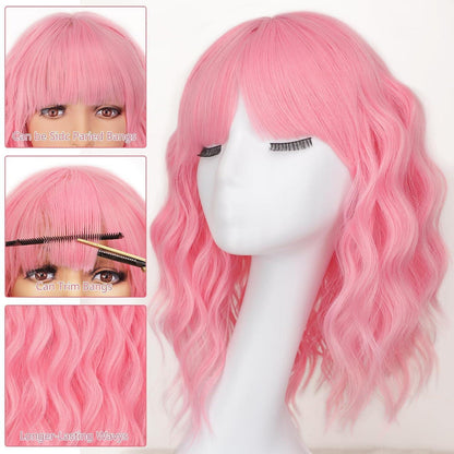 Rosa Lockenkopf Perücke – Synthetisch, Mittelhaar, Cosplay