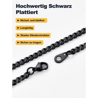 Panzerkette Edelstahl vergoldet | 3mm Schwarz 71cm